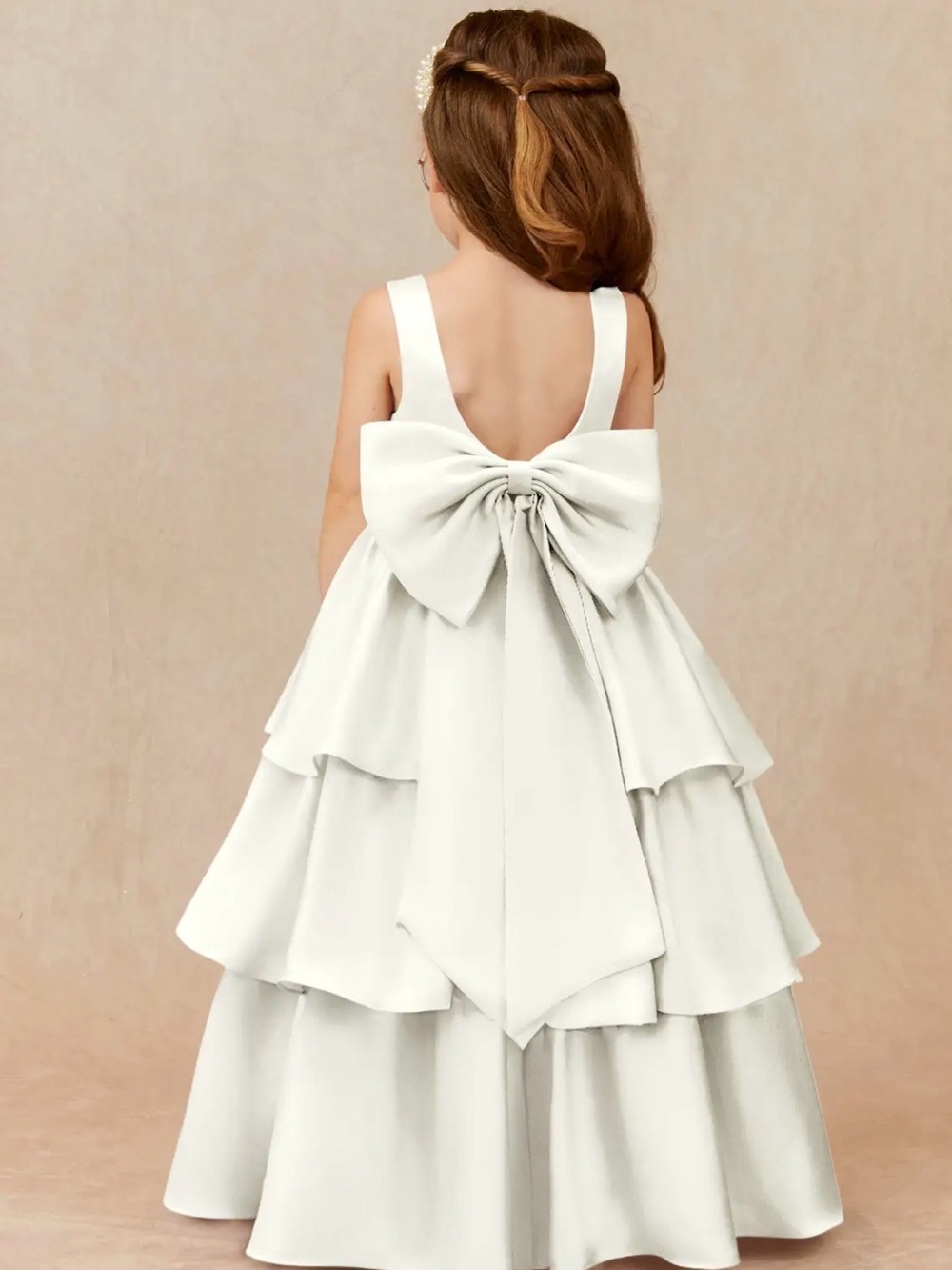 Azazie Ivory Layered Flower Girl Dress with Statement Bow